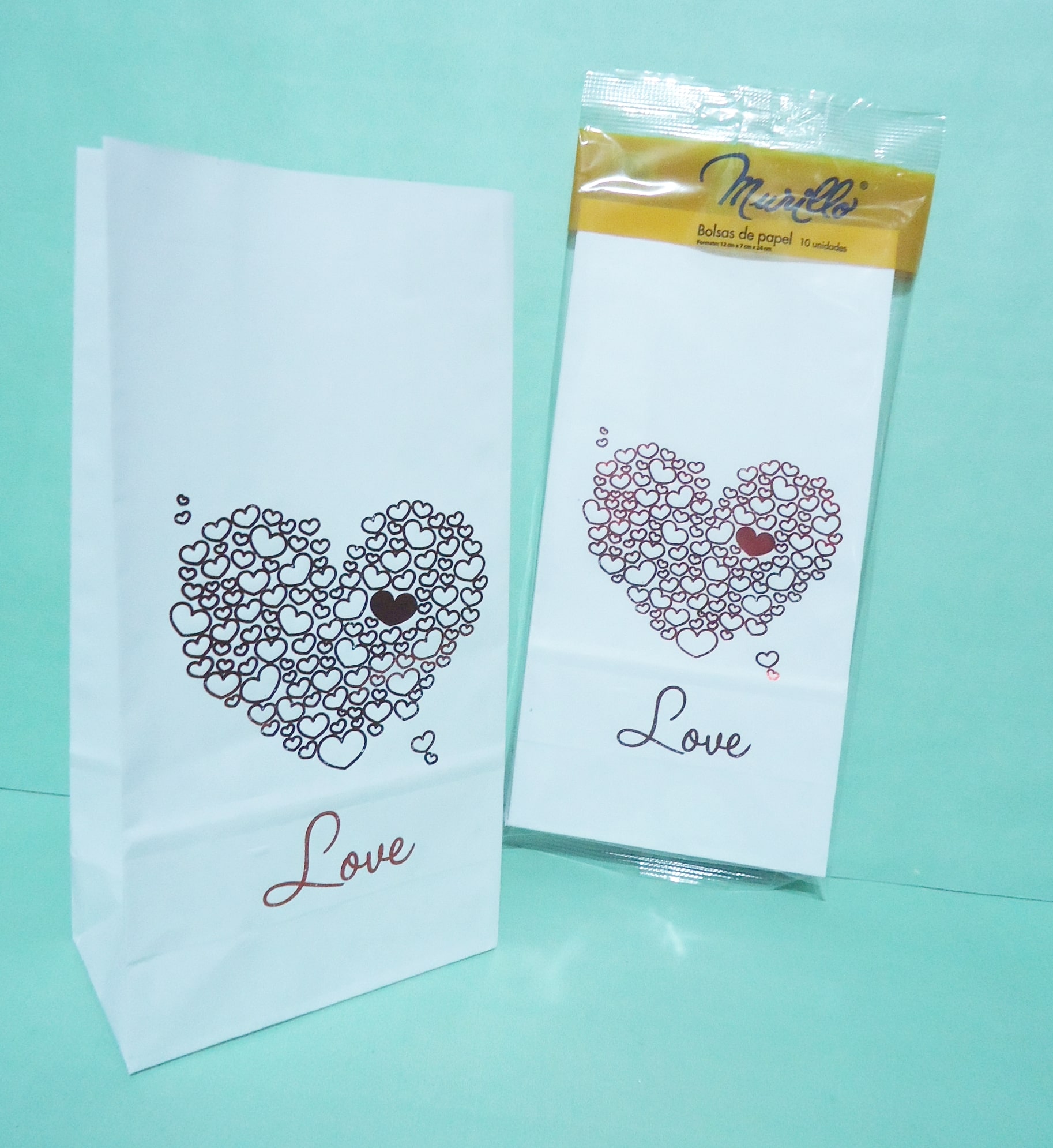 BOLSITA x10 STAMPING CORAZON DORADO LOVE