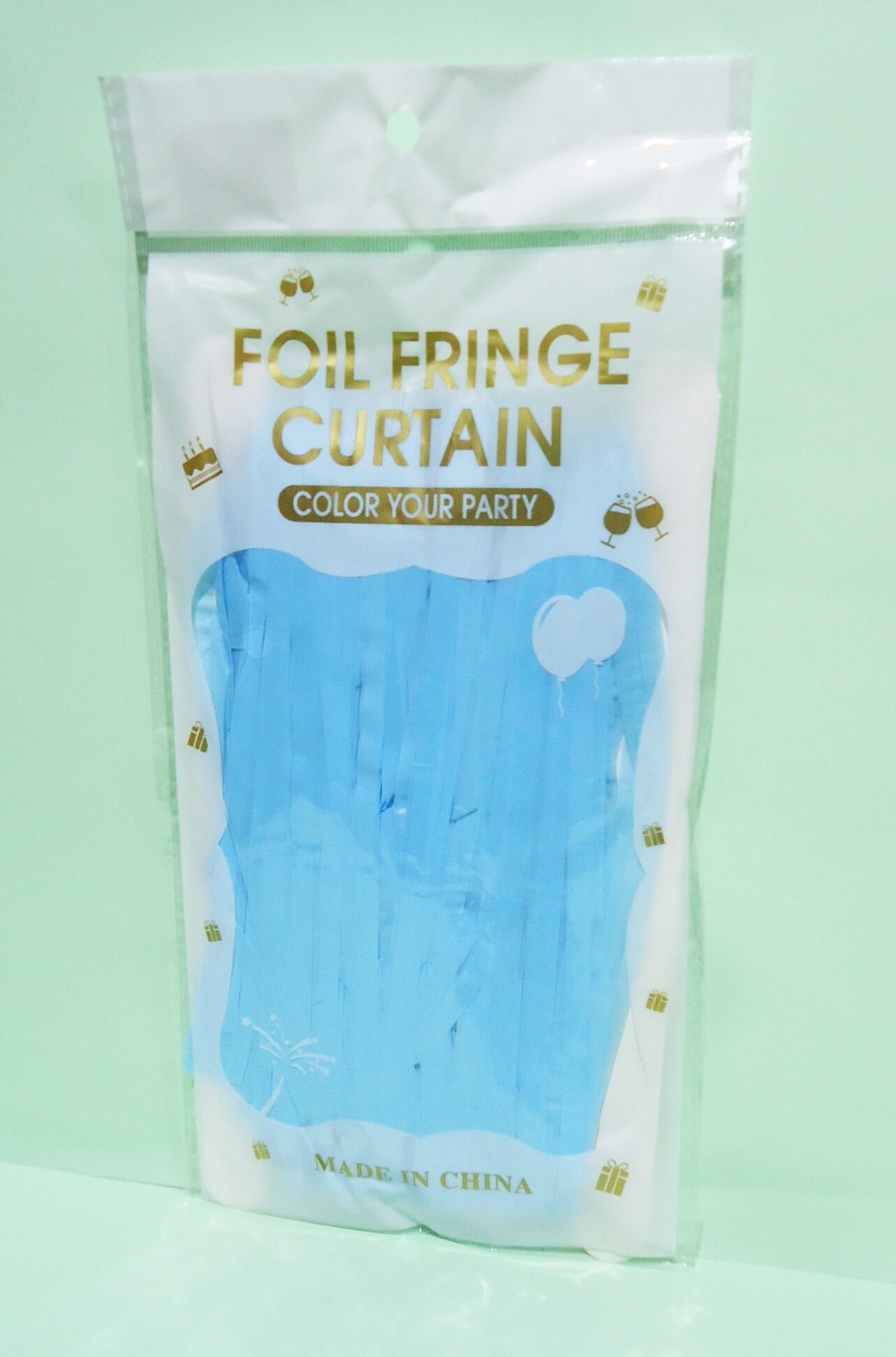 CORTINA PASTEL CELESTE FOIL FRINGE