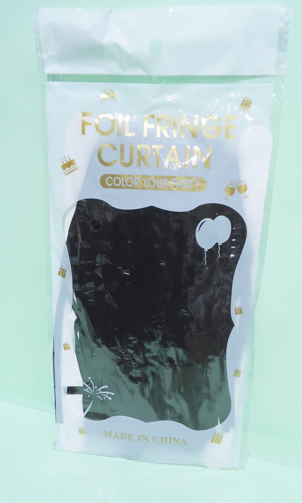 CORTINA PASTEL NEGRA FOIL FRINGE