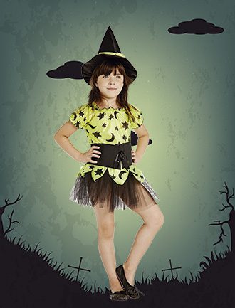 DISFRAZ CANDELA INFANTIL BRUJA FLUO T3