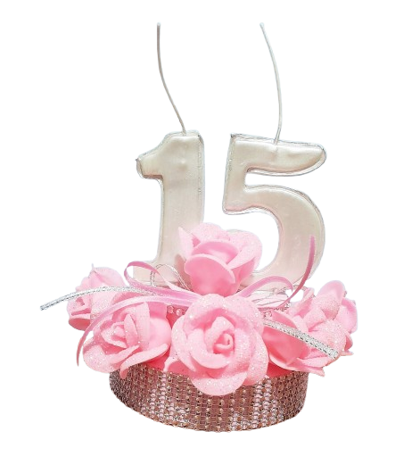 CENTRAL PORCELANA VELAS 15 CON FLOR