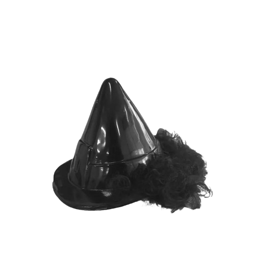 SOMBRERO DE BRUJA PLASTICO NEGRO C/PELO