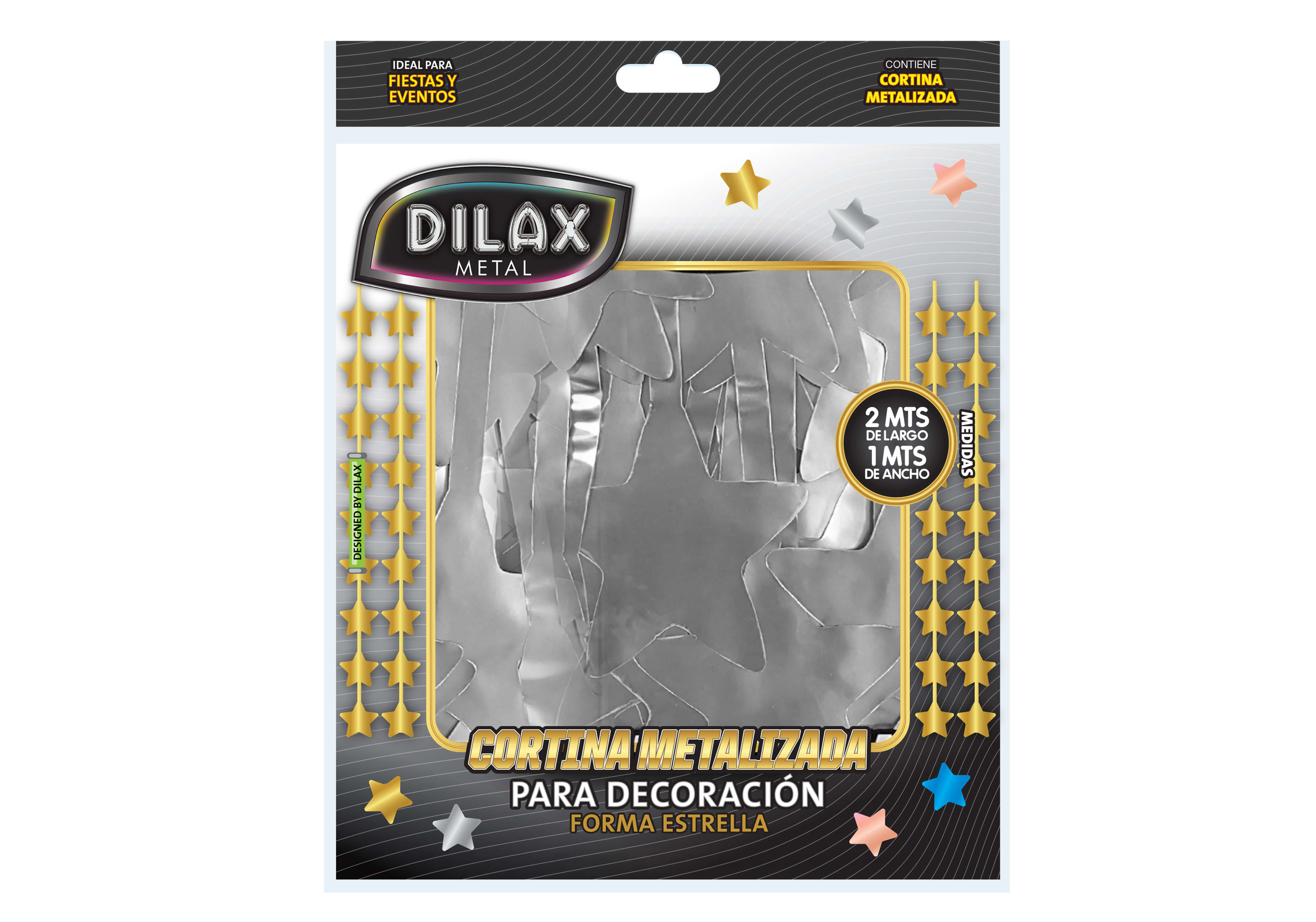 CORTINA ESTRELLAS PLATA  1x2 DILAX
