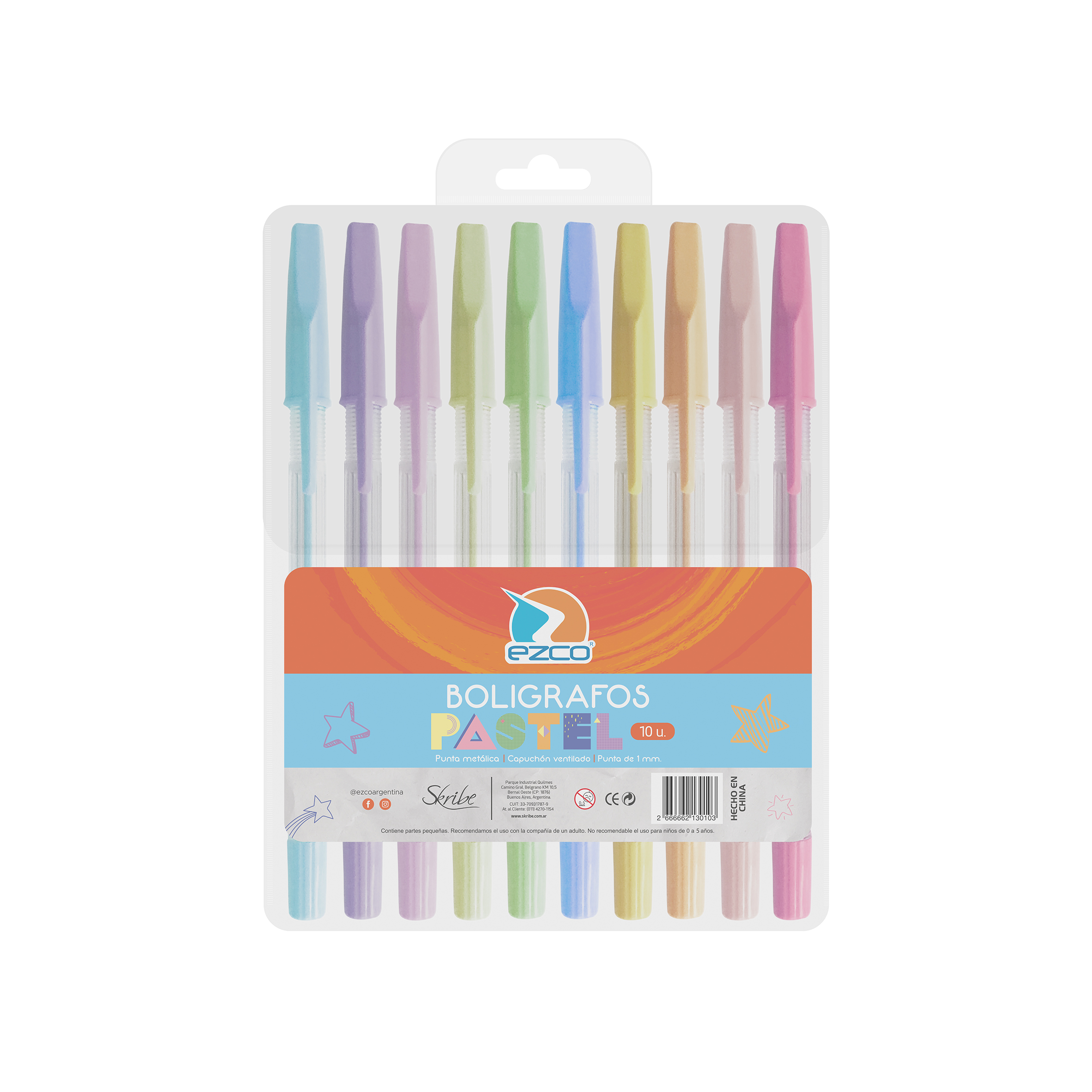 BOLIGRAFO COLOR x10 EZCO PASTEL