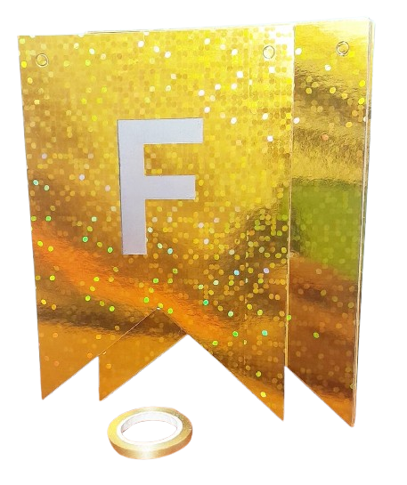 BANDERIN FELIZ CUMPLEAÑOS HOLOGRAF ORO