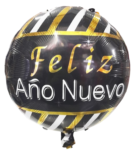 GLOBO METALIZADO FELIZ AÑO NUEVO NEGRO