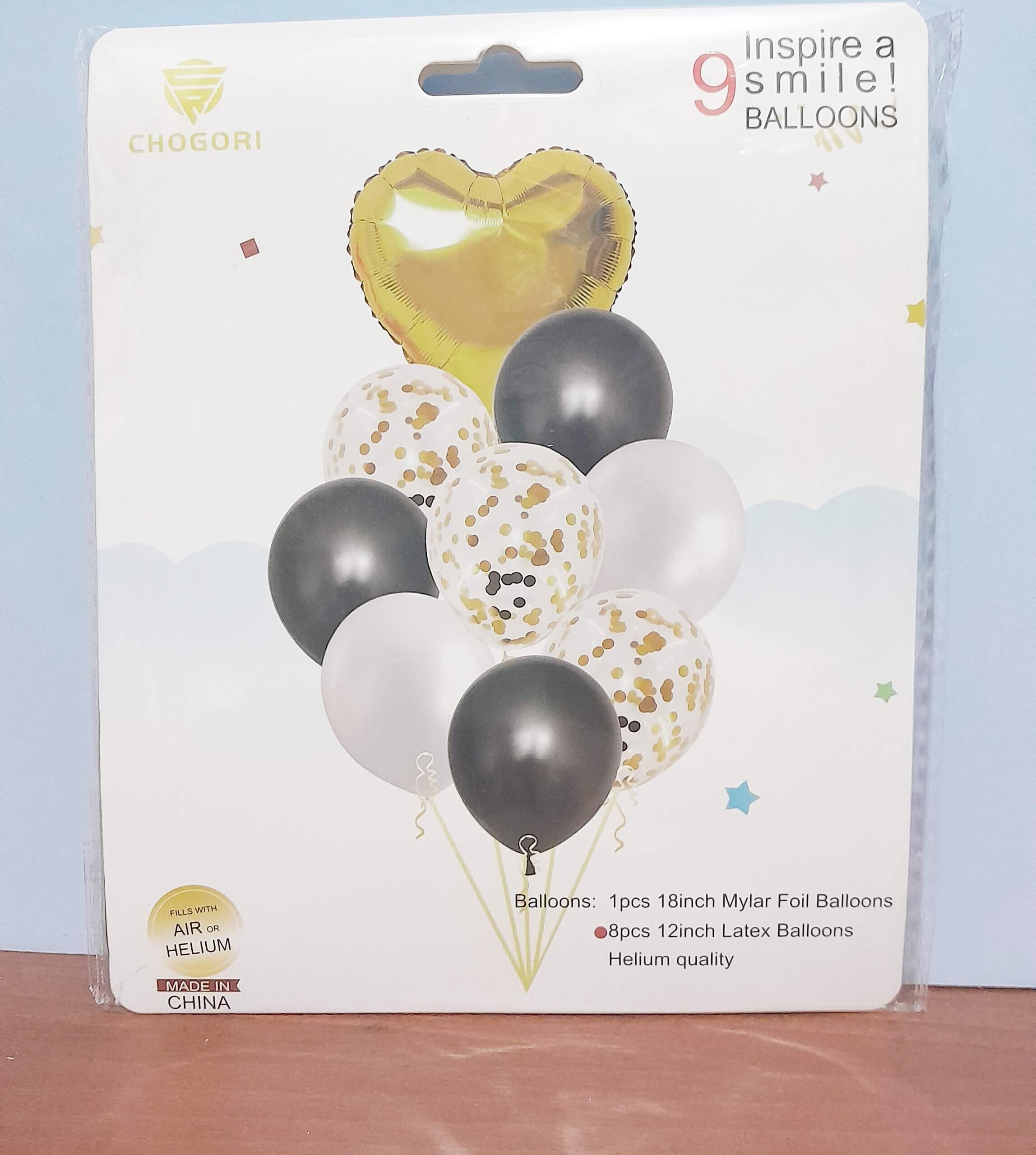 GLOBO SET x9 CHOGORI CORAZON DOR C/NEGRO