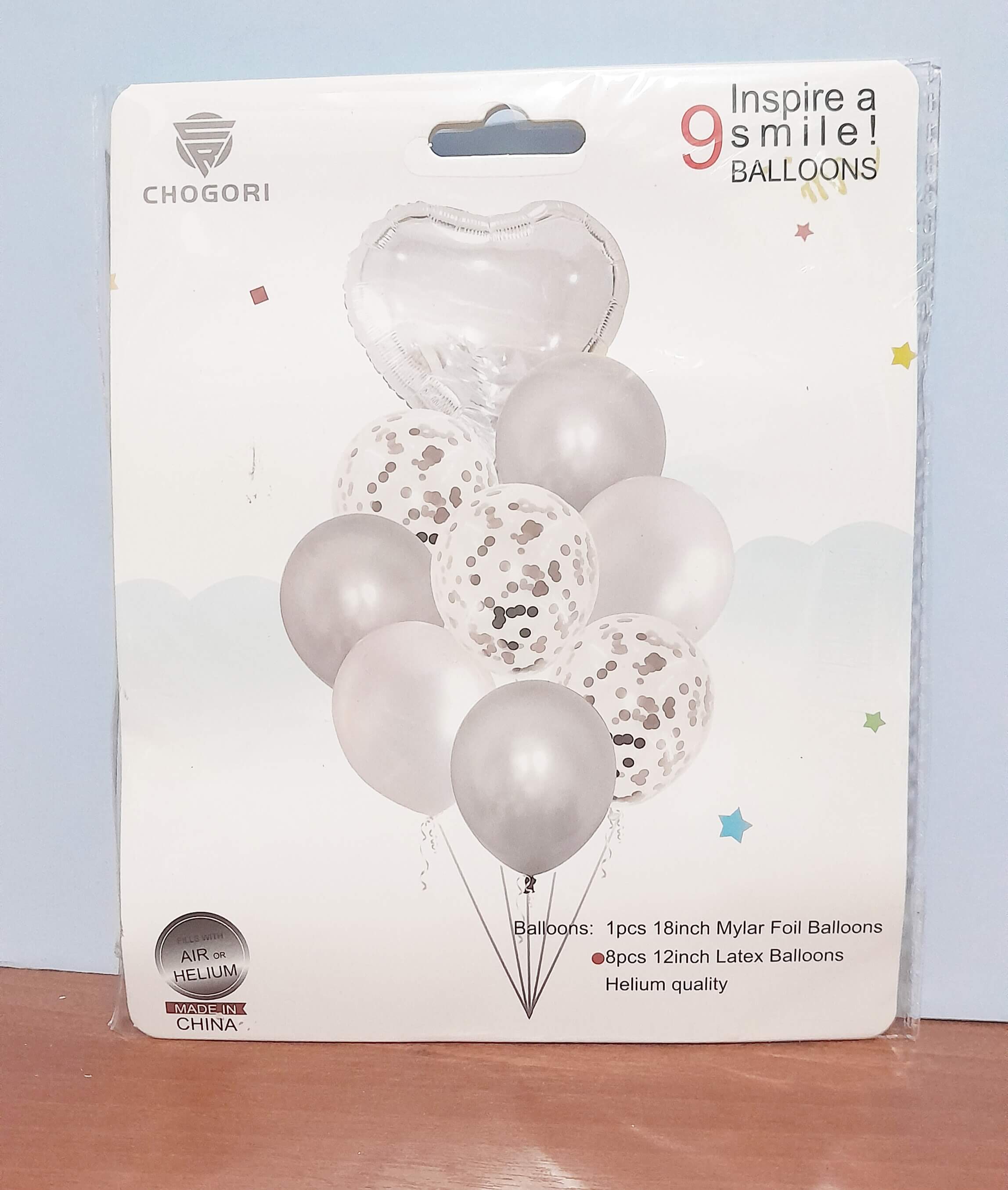 GLOBO SET x9 CHOGORI CORAZON PLATA