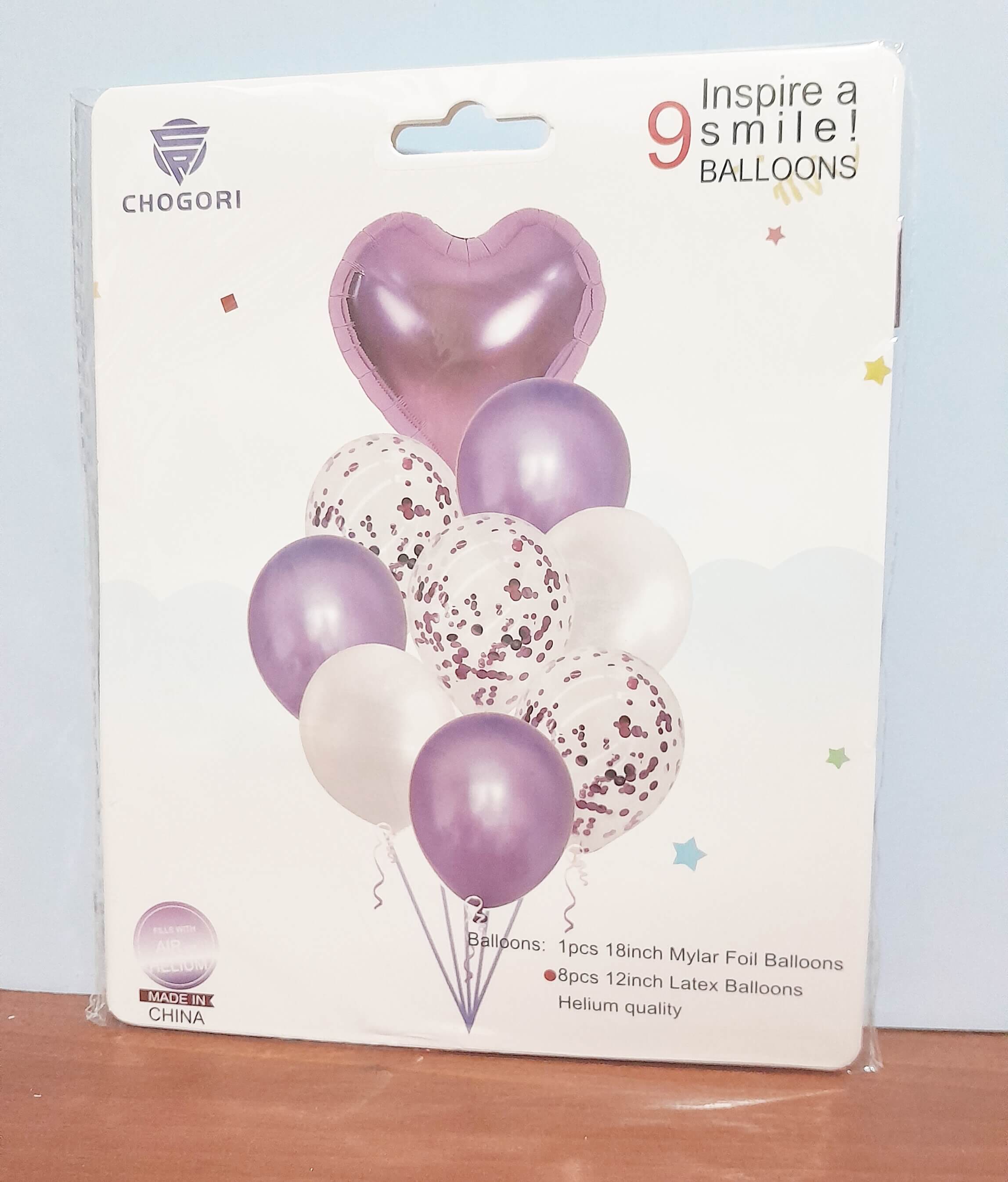 GLOBO SET x9 CHOGORI CORAZON VIOLETA