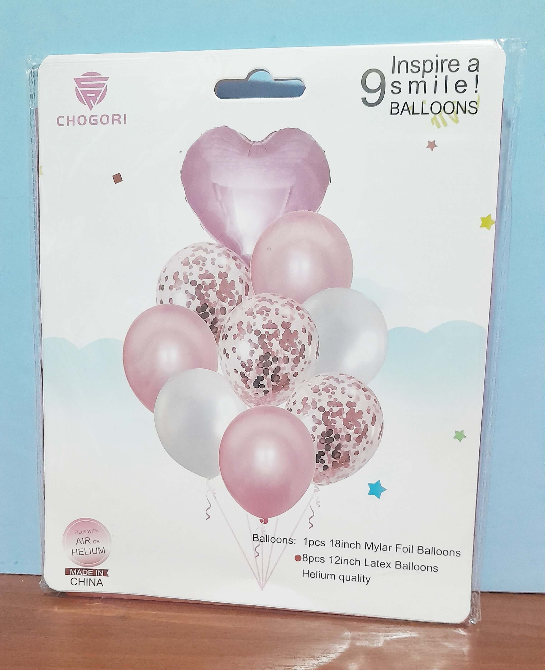 GLOBO SET x9 CHOGORI CORAZON ROSA