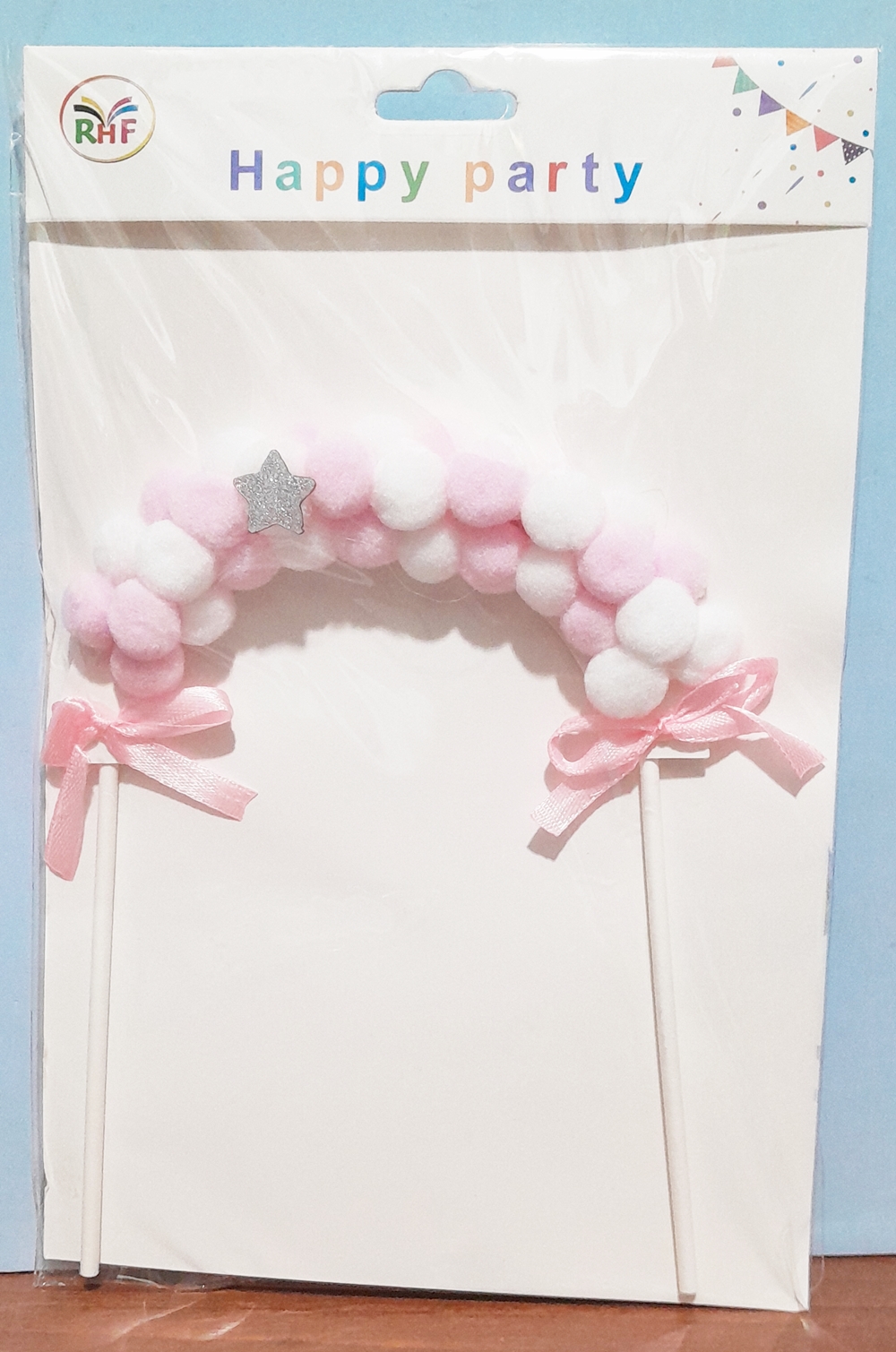 CAKE TOPPER POMPONES ROSA