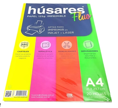 CARTULINA FLUO A4 X20HJS IMPRIMIBLE125GR