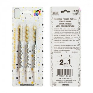 VELA BENGALA + ESTRELLA(2en1) x3 PLATA