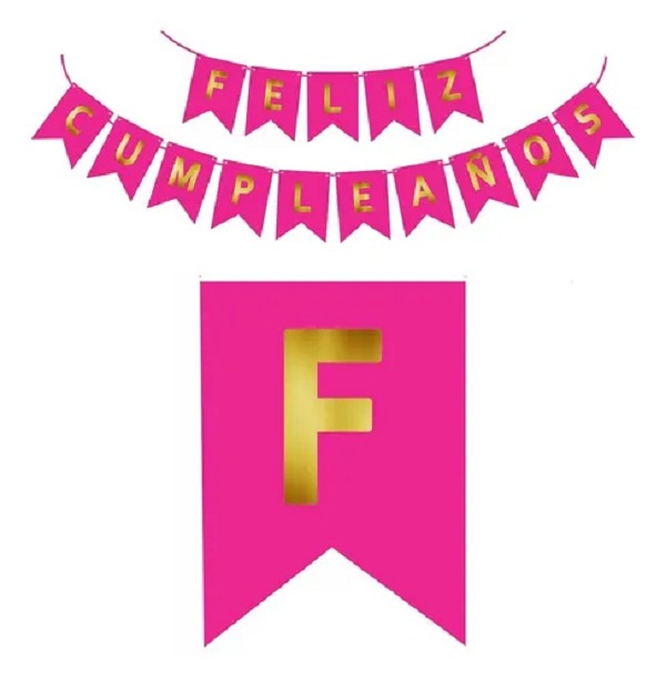 BANDERIN FELIZ CUMPLEAÑOS FLUO ROSA
