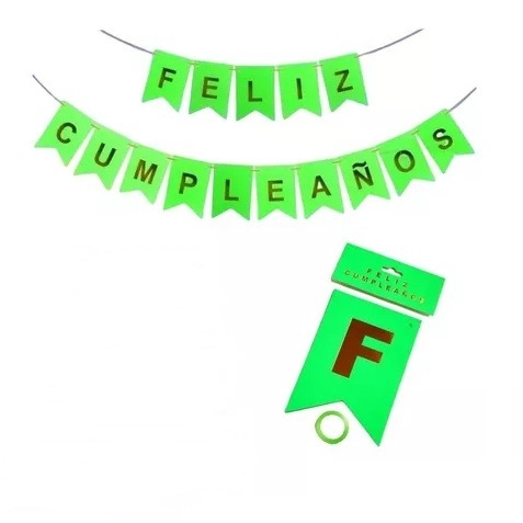 BANDERIN FELIZ CUMPLEAÑOS FLUO VERDE