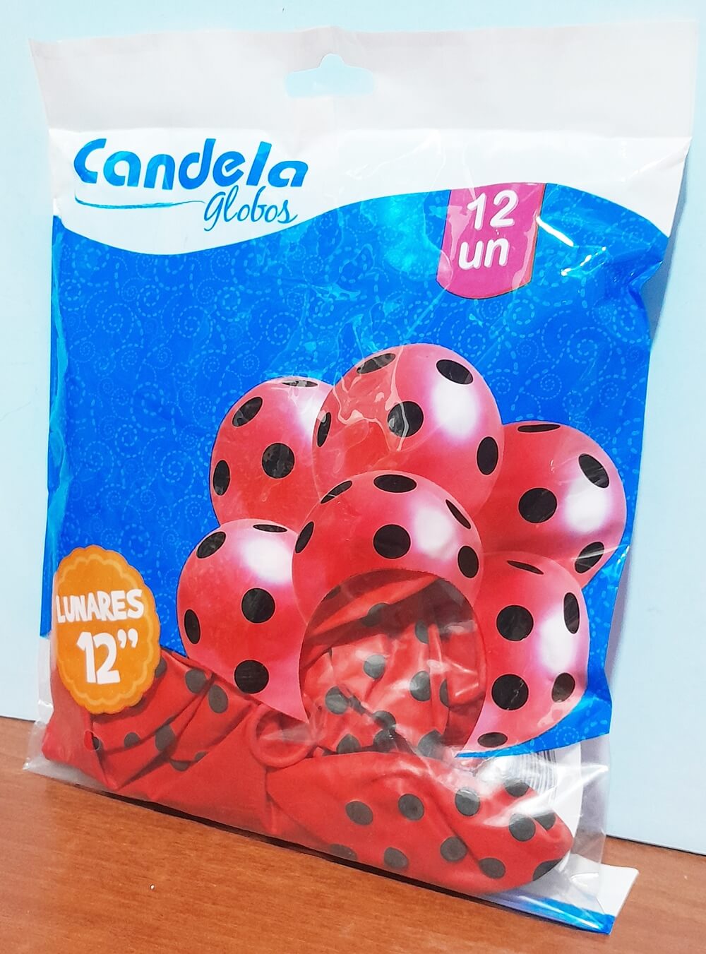 GLOBO CANDELA x12 LUNAR ROJO NEGRO