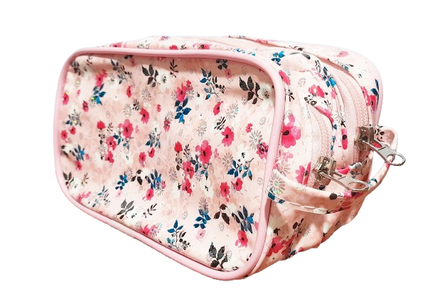 CARTUCHERA 2 CIERRES FLORES ROSA