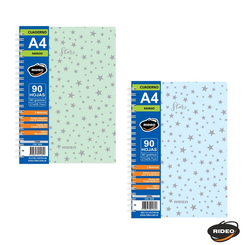 CUADERNO A4 RIDEO PPP STARS X90HJS=