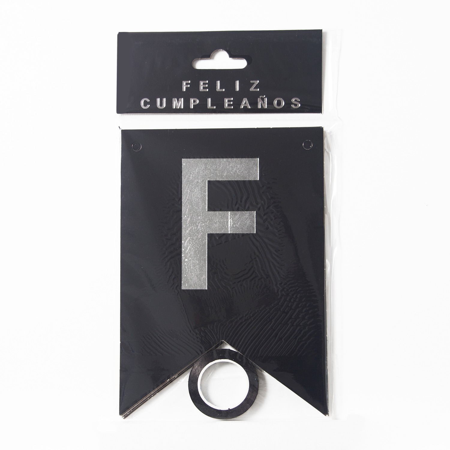 BANDERIN FELIZ CUMPLEAÑOS NEGRO PLATAG.M