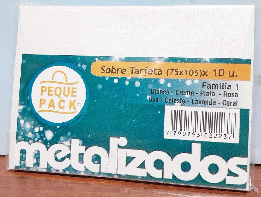 SOBRE COLOR METAL  7.5x10 BLANCO X10PEQU