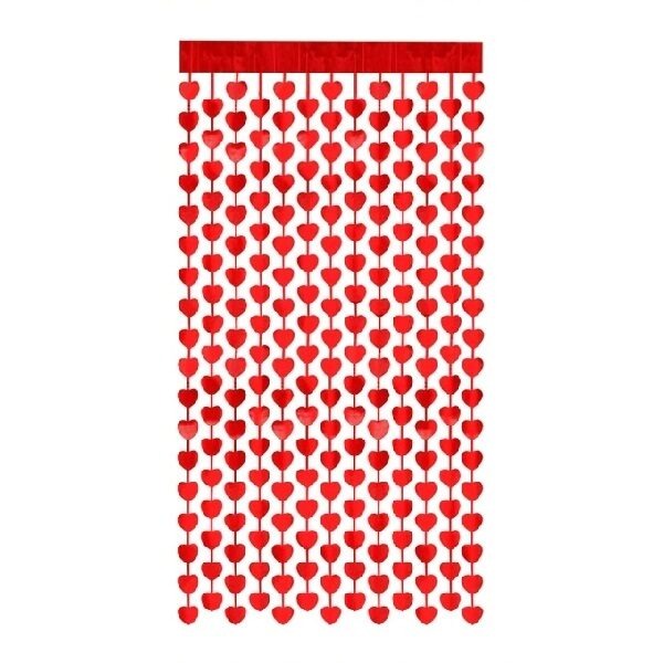 CORTINA CORAZONES ROJO FOIL FRINGE