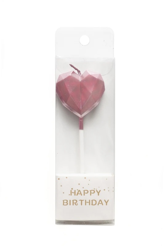 VELA 11CM METAL CORAZON ROSA