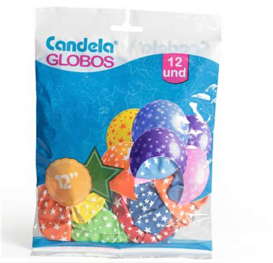 GLOBO CANDELA x12 IMPRESO ESTRELLAS